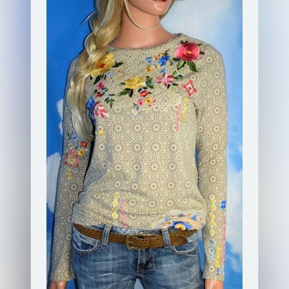 Sundance women’s small bohemian embroidered patterned floral long sleeve top - Picture 1 of 8